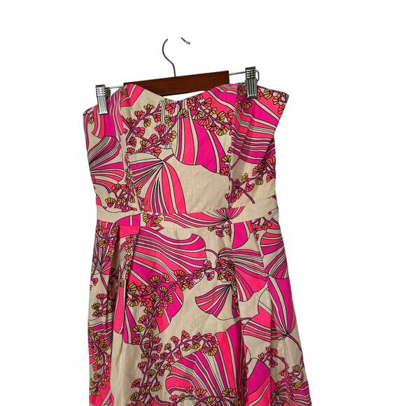 Julie Brown Strapless Maxi Dress Linen Retro 70’s Floral Pink Women's Size 2 - Picture 4 of 9